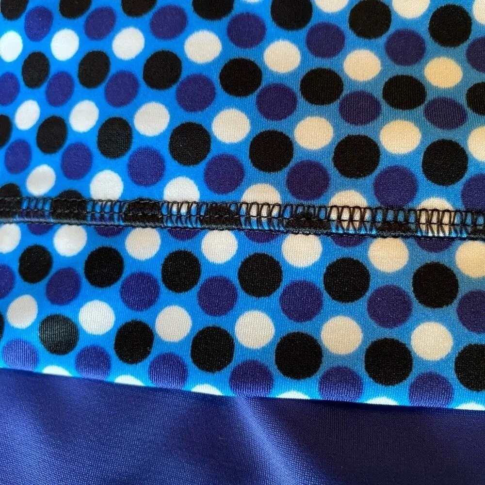 Lands End Tankini Swim Top 24W Blue Black White Polka Dot Vacation Cruise Beach